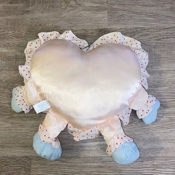 Vintage Well Made Toys Bear Heart Shape Plush Pillow Satin Pink Arms Legs 1989 - Picture 3 of 5